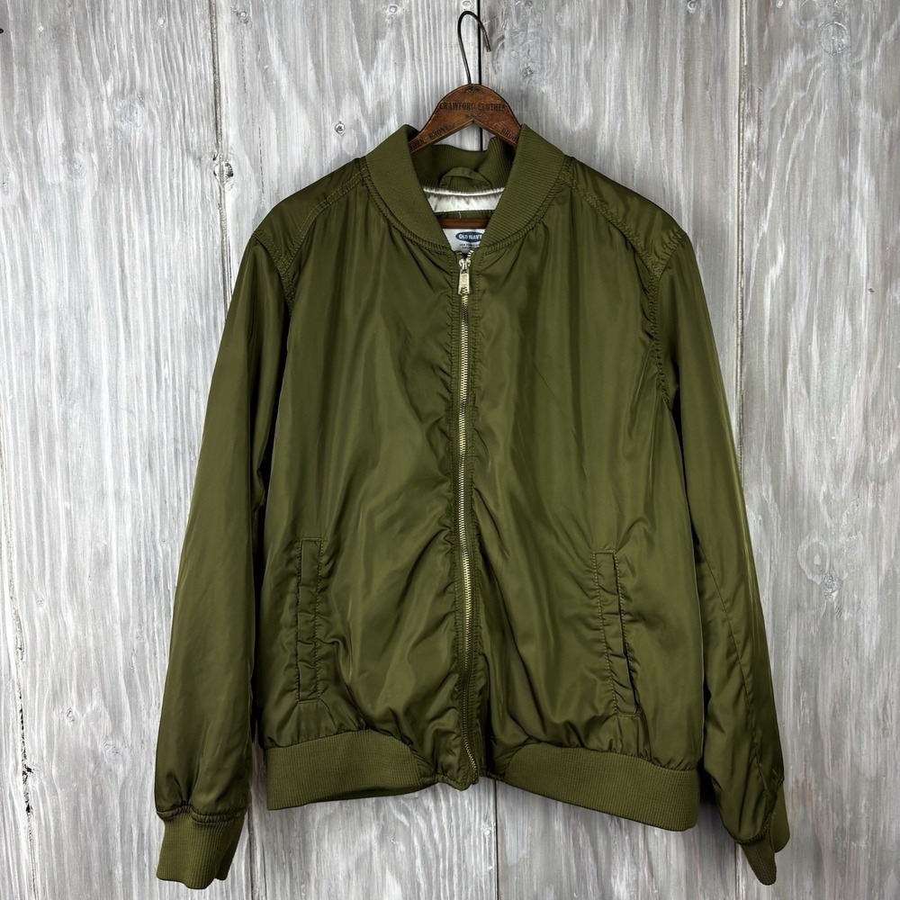 Old Navy Woman's Bomber Jacket‎ Green Women's Size XL Satin Military Oversized